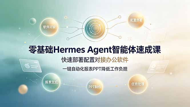 零基础Hermes Agent智能体速成课，快速部署配置对接办公软件；一键自动化报表PPT降低工作负担-卿云社