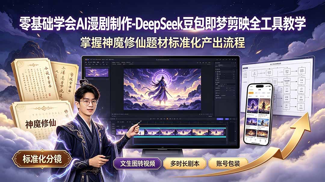 零基础学会AI漫剧制作-DeepSeek豆包即梦剪映全工具教学,掌握神魔修仙题材标准化产出流程-卿云社