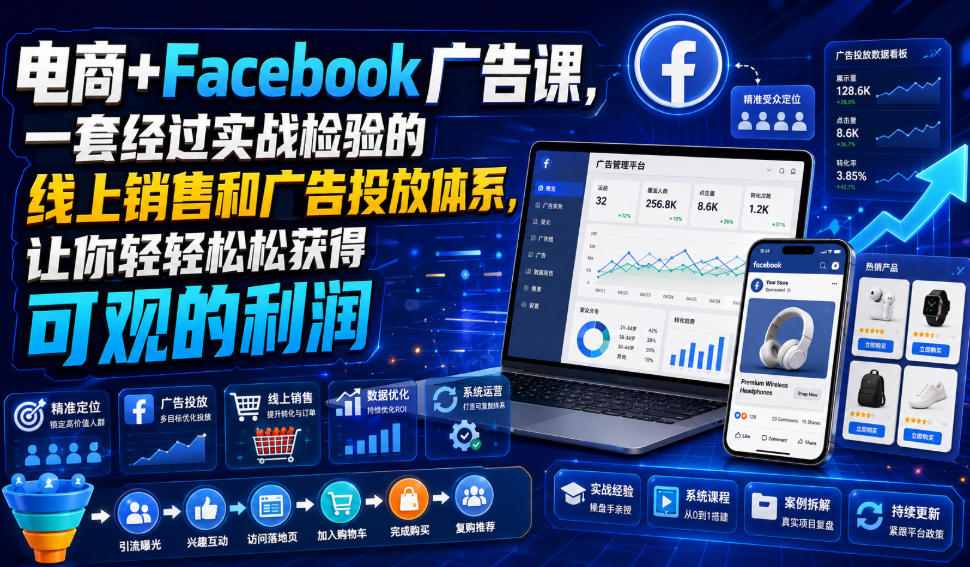 电商+Facebook广告课，一套经过实战检验的线上销售和广告投放体系，让你轻轻松松获得可观的利润【原创双语字幕】-卿云社