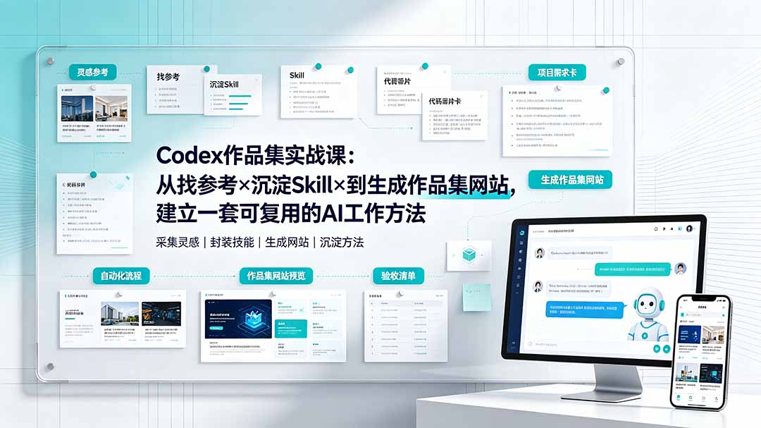 Codex作品集实战课：从找参考×沉淀Skill×到生成作品集网站，建立一套可复用的AI工作方法-卿云社
