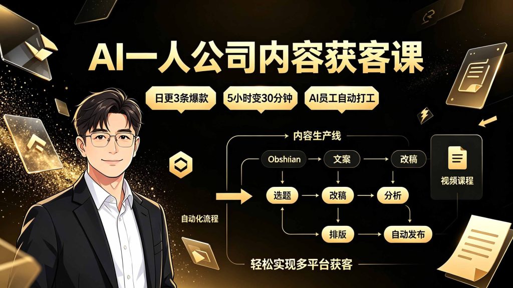 AI一人公司内容获客课：日更3条爆款×5小时变30分钟×AI员工自动打工，轻松实现多平台获客-卿云社