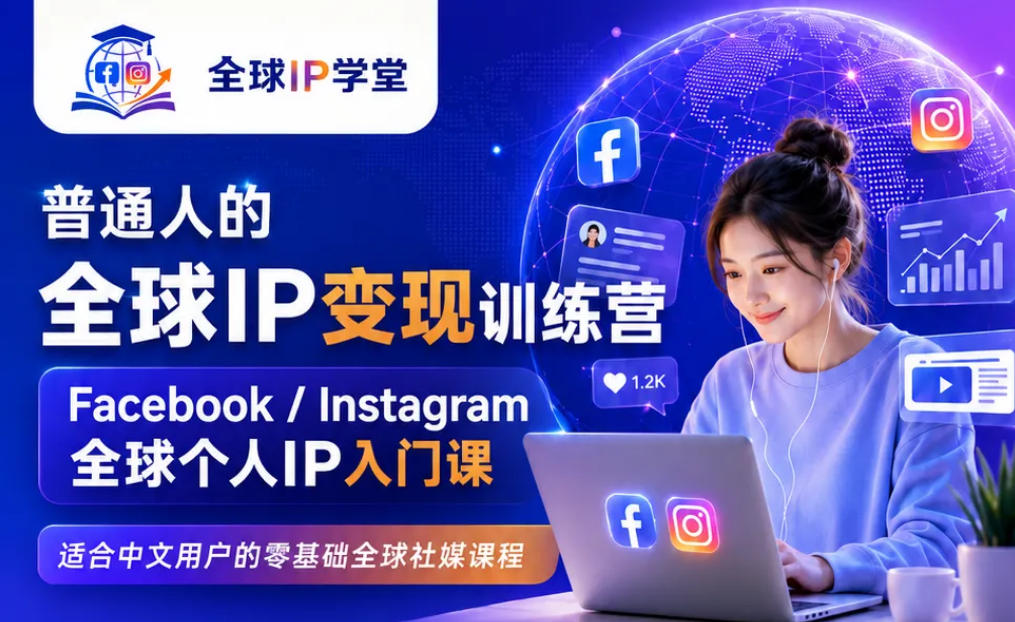 普通人的全球IP变现训练营，Facebook/Instagram全球个人IP入门课，零基础全球社媒课程-卿云社