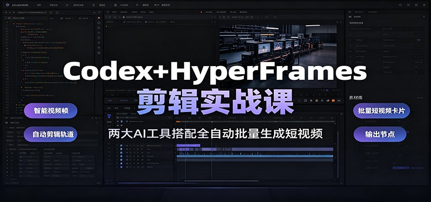 Codex+HyperFrames剪辑实战课：两大AI工具搭配全自动批量生成短视频-卿云社