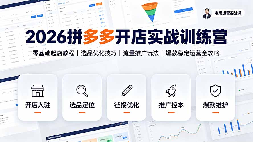 2026拼多多开店实战训练营：零基础起店教程｜选品优化技巧｜流量推广玩法｜爆款稳定运营全攻略-卿云社