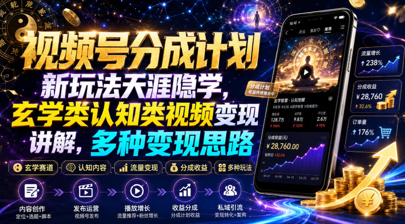 视频号分成计划新玩法天涯隐学，玄学类认知类视频变现讲解，多种变现思路-卿云社