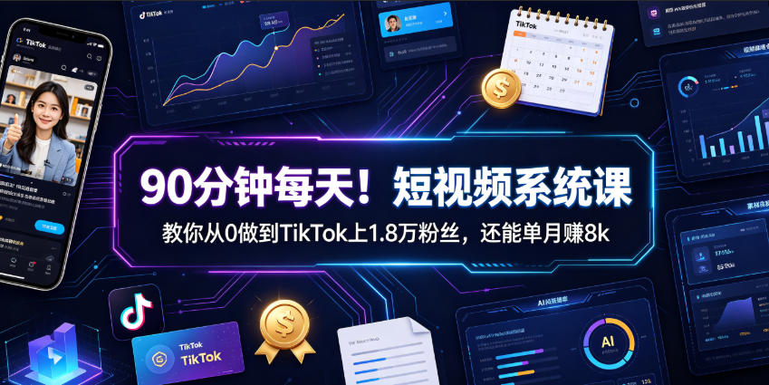 90分钟每天！短视频系统课教你从0做到TikTok上1.8万粉丝，还能单月賺8k【原创双语字幕】-卿云社