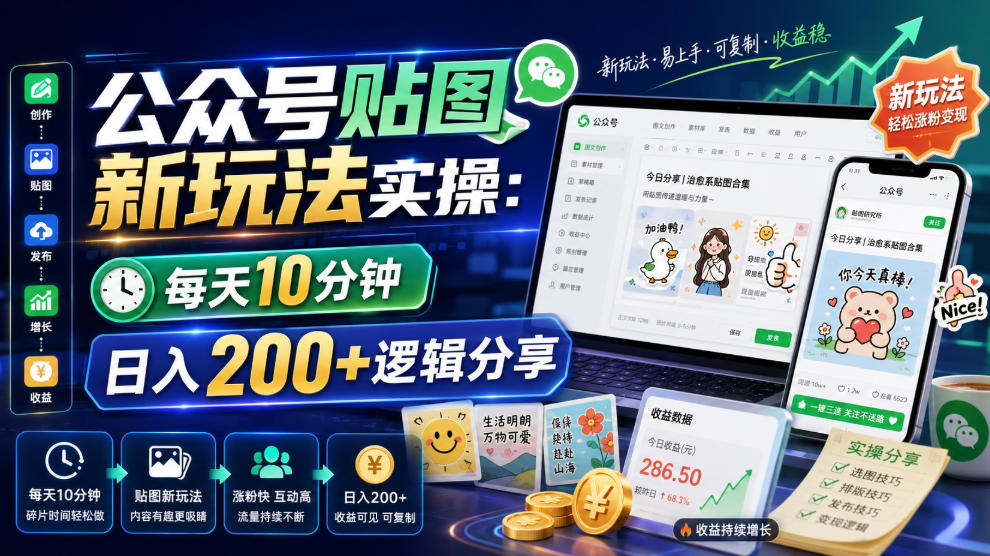 公众号贴图新玩法实操，每天10分钟，日入200+逻辑分享-卿云社