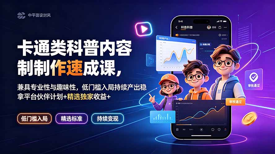 卡通类科普内容制作速成课,兼具专业性与趣味性,低门槛入局持续产出稳拿平台伙伴计划+精选独家收益-卿云社