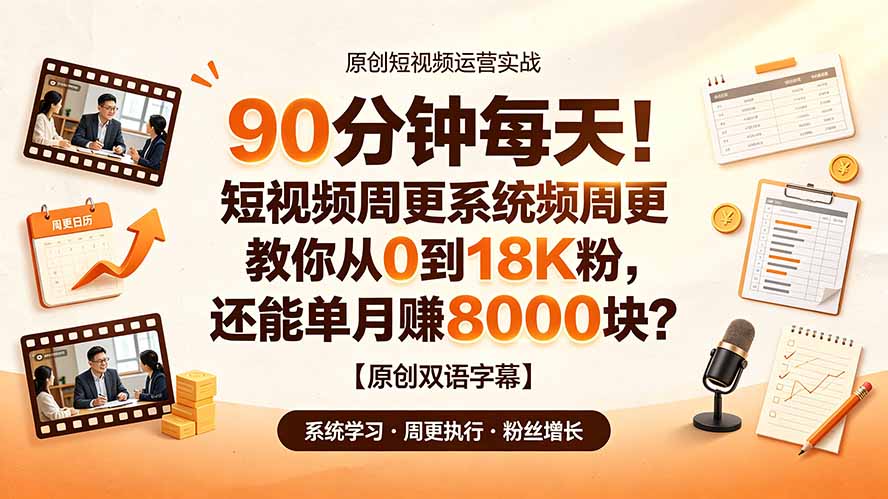 90 分钟每天！短视频周更系统教你从 0 到 18K 粉，还能单月赚 8000 块？【原创双语字幕】-卿云社