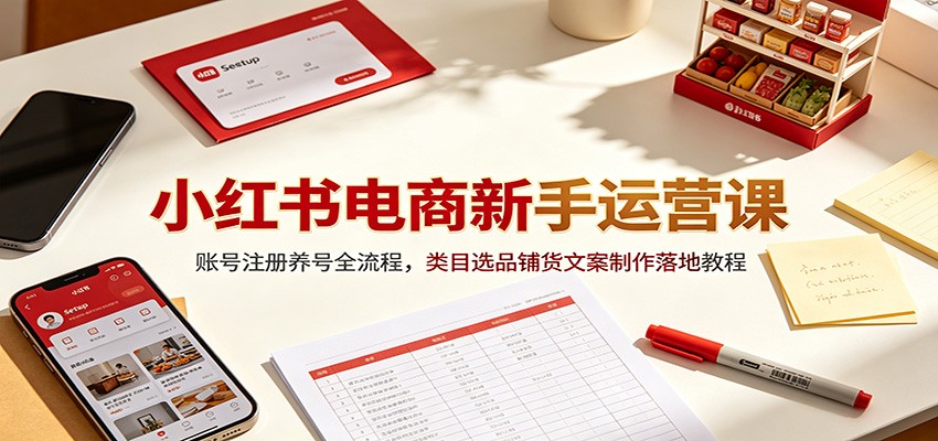 小红书电商新手运营课:账号注册养号全流程,类目选品铺货文案制作落地教程-卿云社