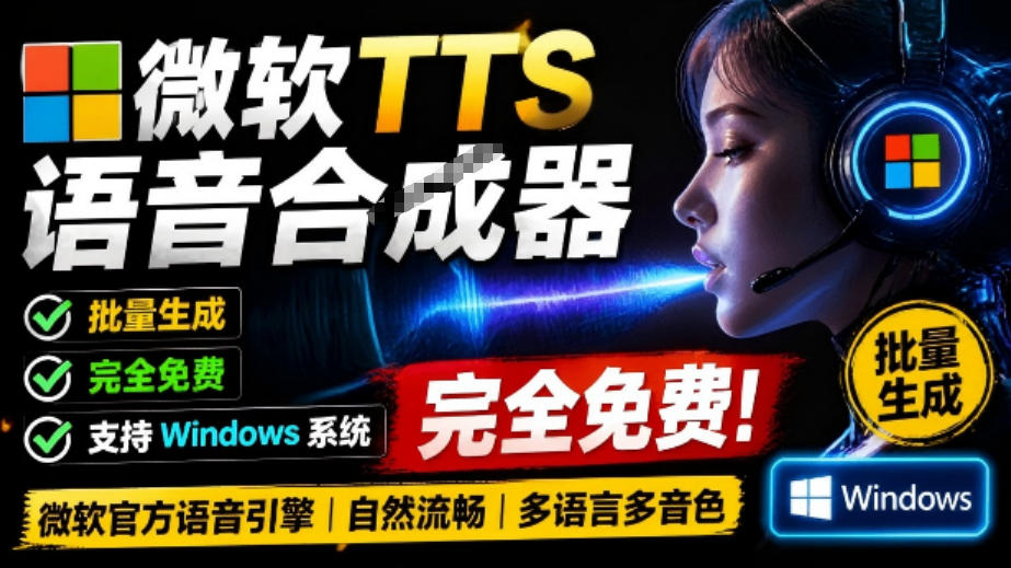 微软TTS免费语音配音生成器，完全免费，支持多语音、多音色选择，Windows系统专用TTS语音合成器-卿云社