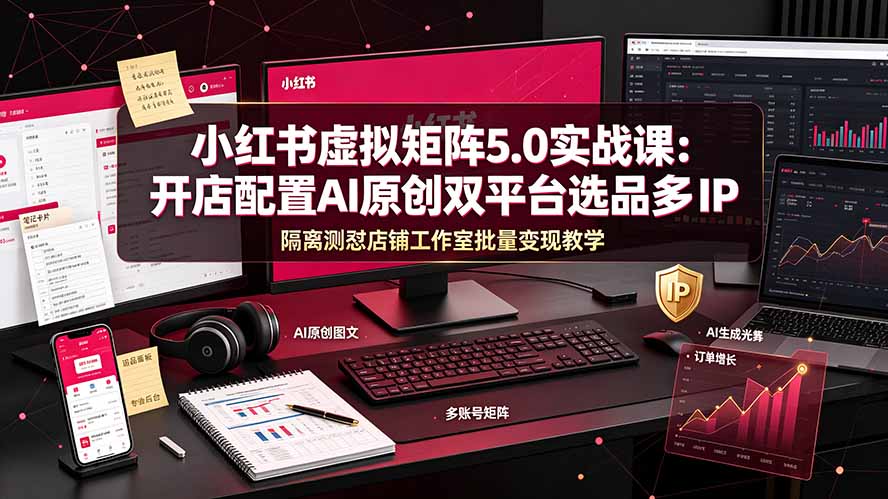 小红书虚拟矩阵5.0实战课：开店配置｜AI原创｜双平台选品｜多IP隔离｜测怼店铺工作室批量变现实操教学-卿云社