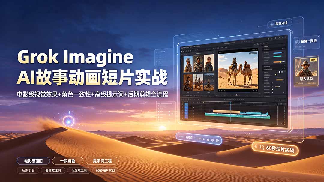 Grok Imagine AI故事动画短片实战：电影级视觉效果+角色一致性+高级提示词+后期剪辑全流程-卿云社