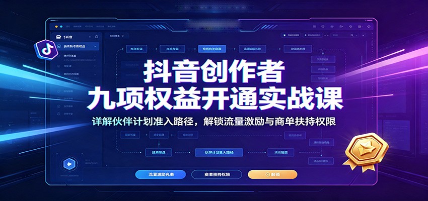 抖音创作者九项权益开通实战课：详解伙伴计划准入路径，解锁流量激励与商单扶持权限-卿云社