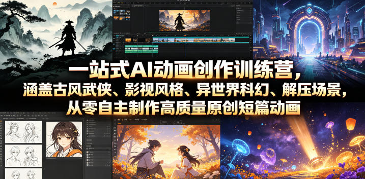 一站式AI动画创作训练营，涵盖古风武侠、影视风格、异世界科幻、解压场景，从零自主制作高质量原创短篇动画(更新)-卿云社