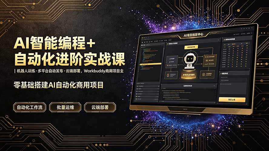 AI智能编程+自动化进阶实战课|机器人训练·多平台自动发布·云端部署,Workbuddy商用项目全流程教学-卿云社