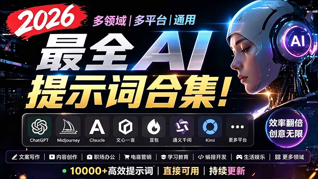 2026最全AI提示词合集！多领域多平台通用，涵盖AI绘画、电商主图、爆款文案，脚本创作等-卿云社