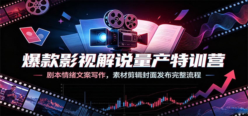 爆款影视解说量产特训营：剧本情绪文案写作，素材剪辑封面发布完整流程-卿云社