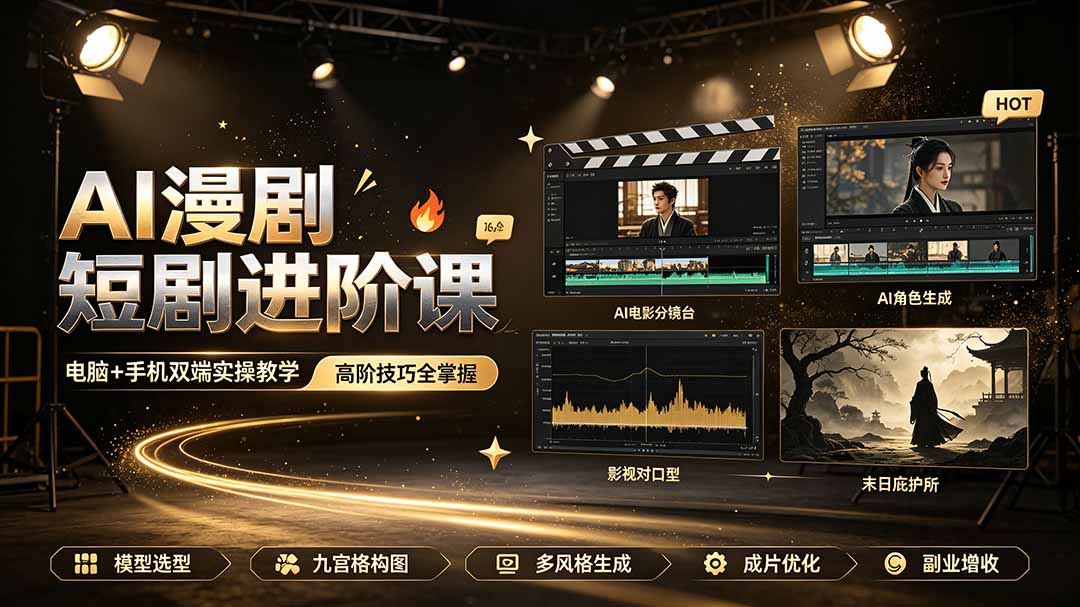AI漫剧短剧进阶课｜电脑+手机双端实操教学｜影视剧对口型人物吃瓜×解压末日庇护所全程讲解，高阶技巧全掌握-卿云社