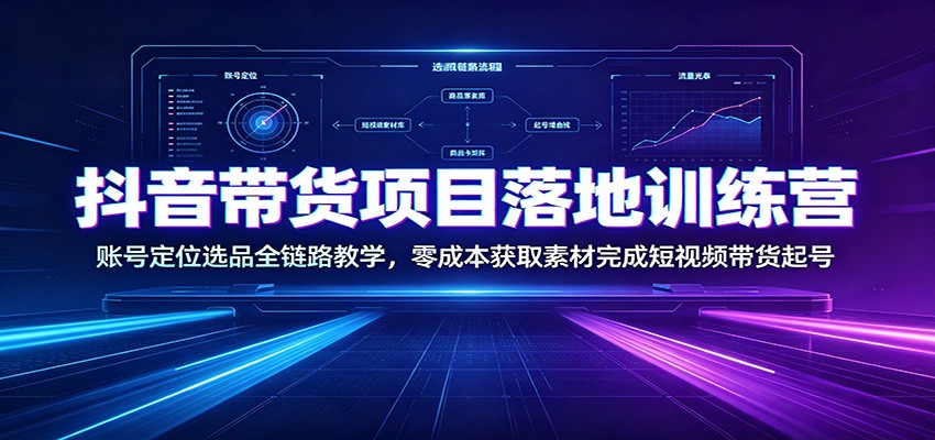 抖音带货项目落地训练营：账号定位选品全链路教学，零成本获取素材完成短视频带货起号-卿云社