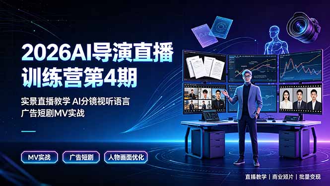 2026AI导演直播训练营第4期，实景直播教学AI分镜视听语言，广告短剧MV实战，解决人物画面崩坏痛点-卿云社