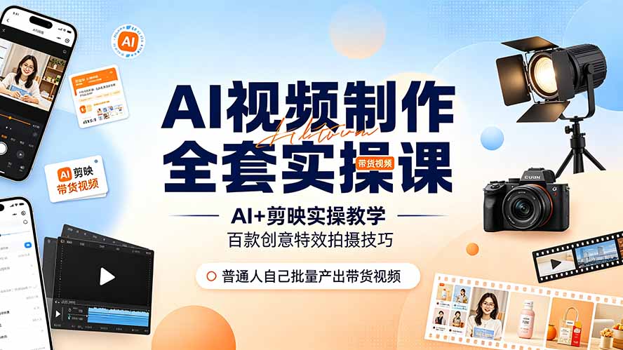 AI视频制作全套实操课，多款AI工具搭配剪映教学，百种特效运镜拍摄实操，抖音账号带货运营全覆盖-卿云社