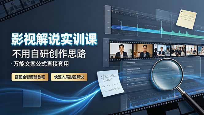 影视解说实训课：不用自研创作思路，万能文案公式直接套用，搭配全套剪辑教程，快速入局影视解说-卿云社