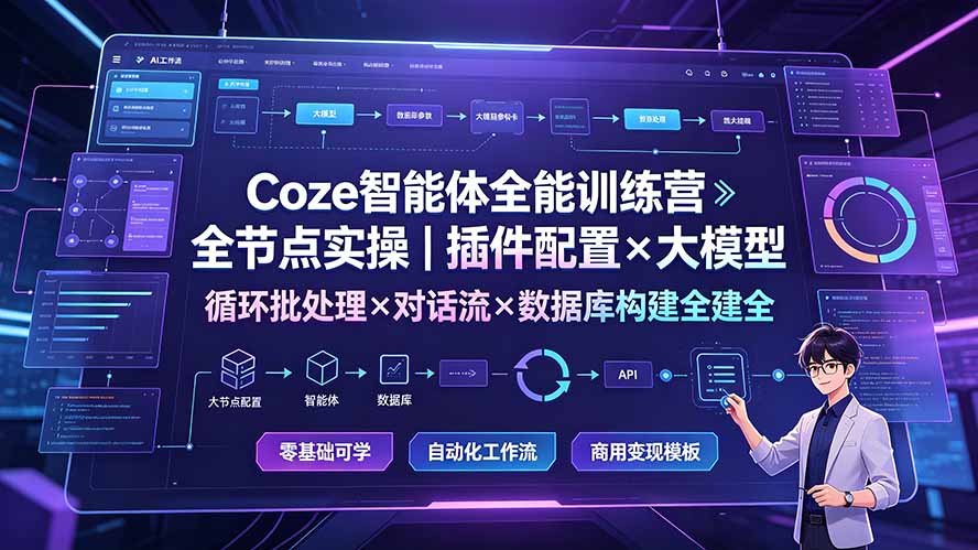 Coze智能体全能训练营:全节点实操|插件配置×大模型×循环批处理×对话流×数据库构建全教学-卿云社