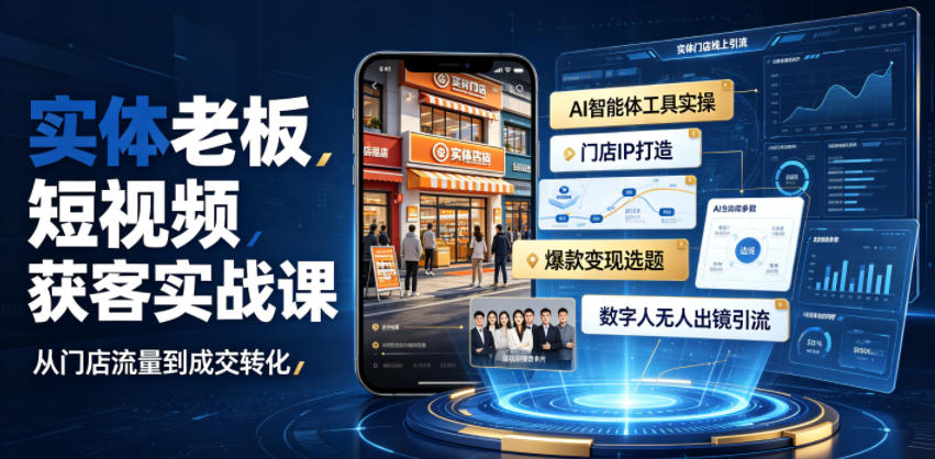 实体老板短视频获客实战课｜AI智能体工具全套实操、门店IP打造、爆款变现选题、数字人无人出镜引流完整教程-卿云社