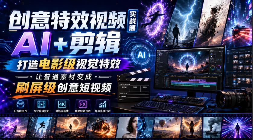 创意特效视频实战课,AI+剪辑打造电影级视觉特效,让普通素材变成刷屏级创意短视频-卿云社