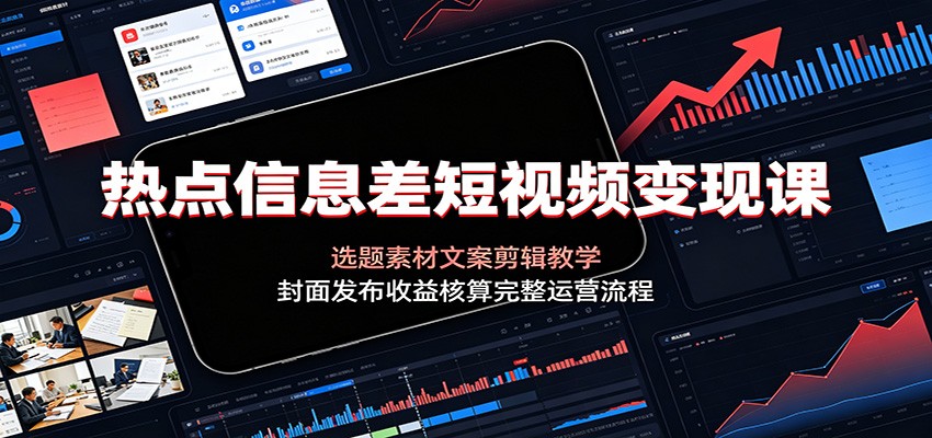 热点信息差短视频变现课:选题素材文案剪辑教学,封面发布收益核算完整运营流程-卿云社