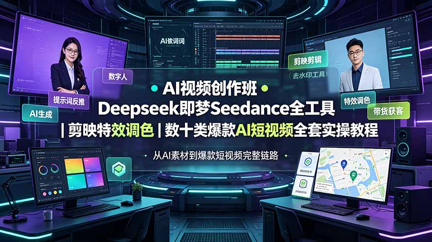 AI视频创作班◆Deepseek即梦Seedance全工具|剪映特效调色|数十类爆款AI短视频全套实操教程-卿云社