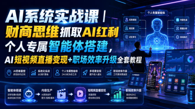 AI系统实战课|财商思维抓取AI红利|个人专属智能体搭建,AI短视频直播变现+职场效率升级全套教程-卿云社