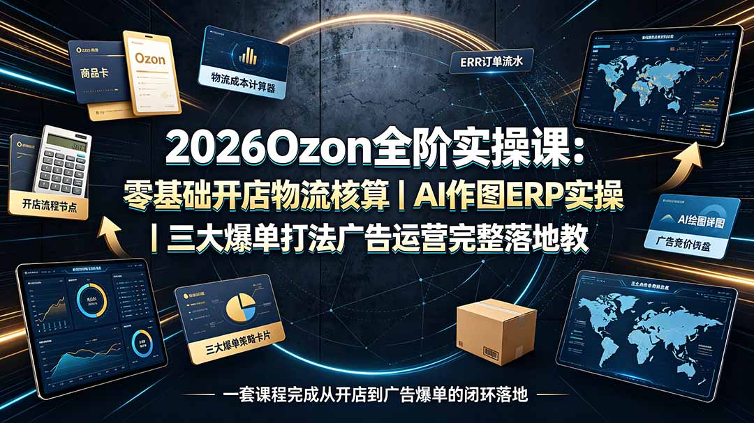 2026Ozon全阶实操课:零基础开店物流核算|AI作图ERP实操|三大爆单打法广告运营完整落地教程-卿云社