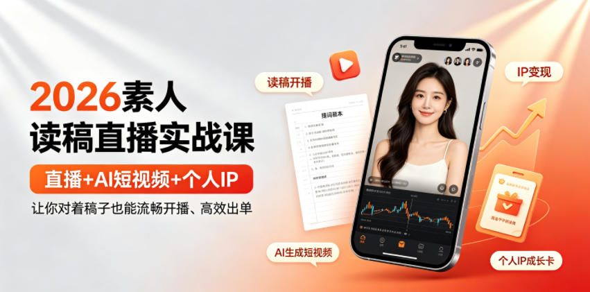 2026素人读稿直播实战课|直播+AI短视频+个人IP,让你对着稿子也能流畅开播、高效出单-卿云社