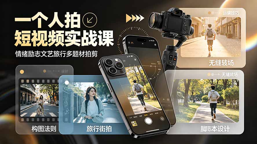 一个人拍短视频实战课：情绪励志文艺旅行多题材×五大景别×黄金构图×八大运镜，从拍摄到成片高效创作-卿云社