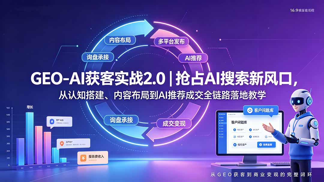GEO-AI获客实战｜抢占AI搜索新风口，从认知搭建、内容布局到AI推荐成交全链路落地教学-卿云社
