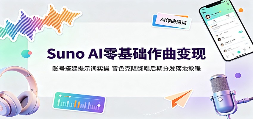 Suno AI零基础作曲变现：账号搭建提示词实操，音色克隆翻唱后期分发落地教程-卿云社
