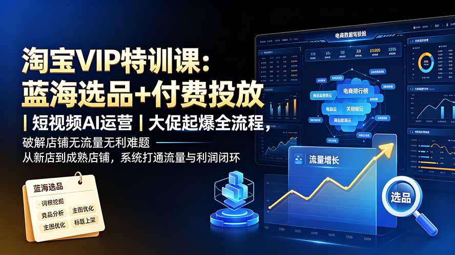 淘宝VIP特训课:蓝海选品+付费投放|短视频AI运营|大促起爆全流程,破解店铺无流量无利润难题-卿云社
