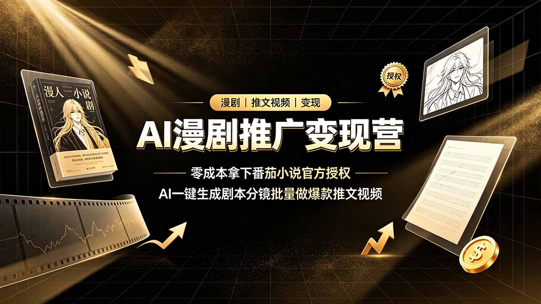 AI漫剧推广变现营，零成本拿下番茄小说官方授权，AI一键生成剧本分镜批量做爆款推文视频-卿云社
