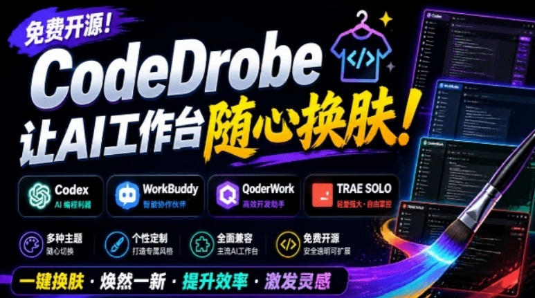免费开源的CodeDrobe，让AI工作台随心换肤，支持Codex、WorkBuddy等，免费且本地运行！-卿云社