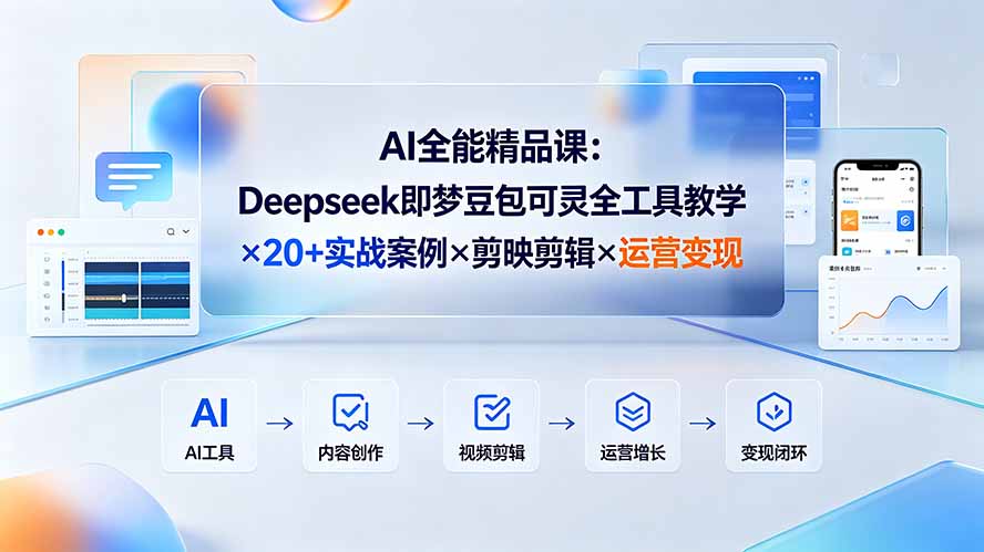 AI全能精品课：Deepseek即梦豆包可灵全工具教学×20+实战案例×剪映剪辑×运营变现-卿云社