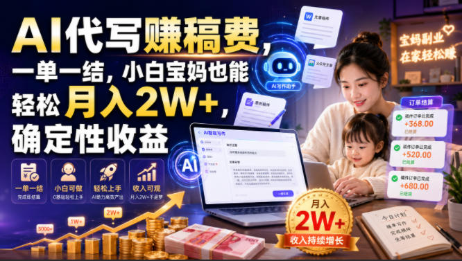 AI代写賺稿费，一单一结，小白宝妈也能轻松月入2W+，确定性收益【揭秘】-卿云社