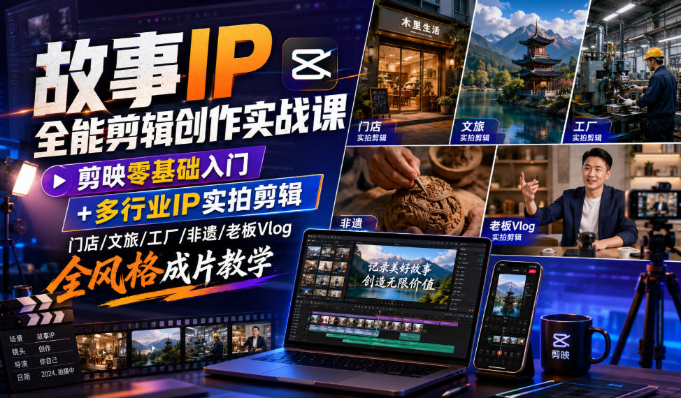 故事IP全能剪辑创作实战课｜剪映零基础入门+多行业IP实拍剪辑，门店/文旅/工厂/非遗/老板Vlog全风格成片教学-卿云社