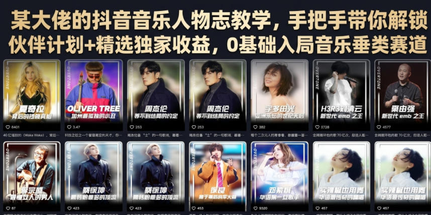 某大佬的抖音音乐人物志教学,手把手带你解锁伙伴计划+精选独家收益,0基础入局音乐垂类赛道-卿云社