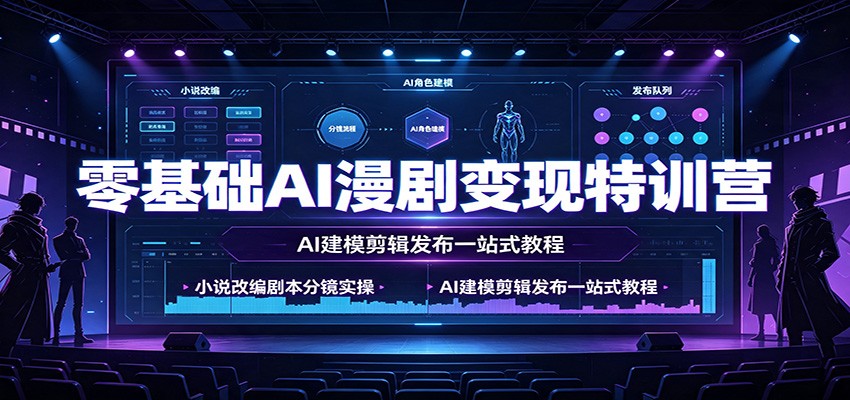零基础AI漫剧变现特训营：小说改编剧本分镜实操，AI建模剪辑发布一站式教程-卿云社