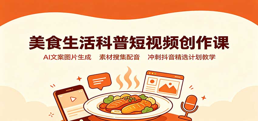 美食生活科普短视频创作课：AI文案图片生成，素材搜集配音，冲刺抖音精选计划教学-卿云社