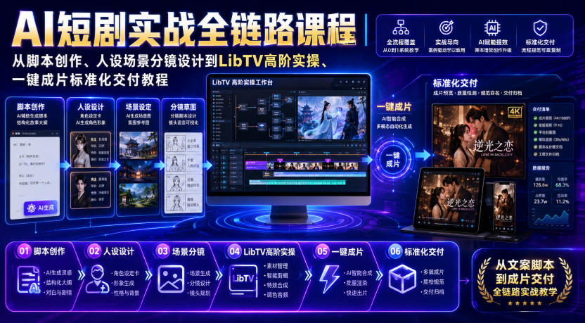 AI短剧实战全链路课程｜从脚本创作、人设场景分镜设计到LibTV高阶实操、一键成片标准化交付教程-卿云社
