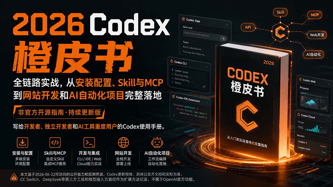 2026Codex橙皮书：全链路实战，从安装配置、Skill与MCP到网站开发和AI自动化项目完整落地-卿云社