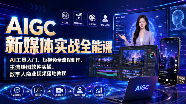 AIGC新媒体实战全能课｜AI工具入门、短视频全流程制作、主流绘图软件实操、数字人商业视频落地教程-卿云社
